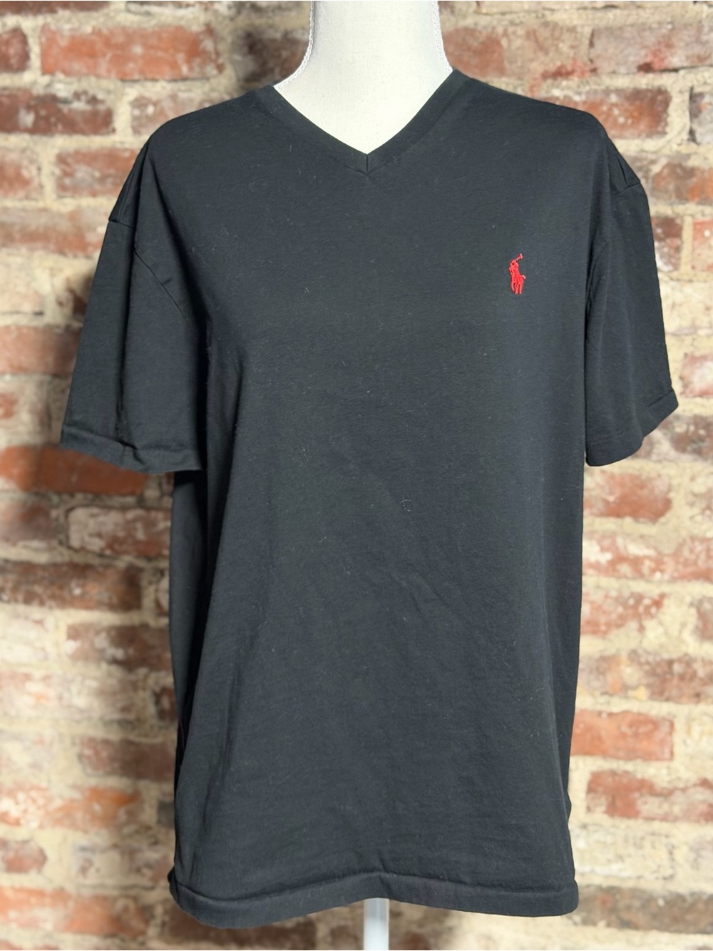 Polo Ralph Lauren Black Classic Fit V-Neck T-Shirt Size Medium Red Pony